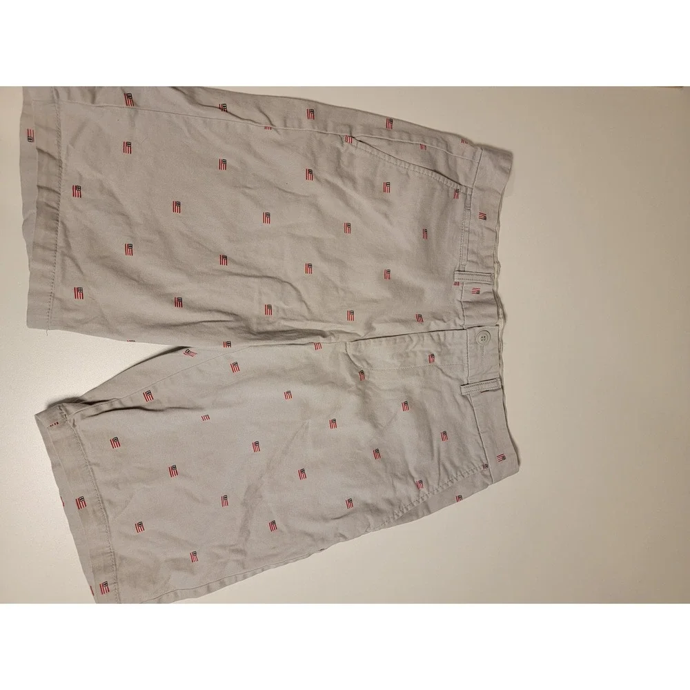 Old Navy Mens 32 Ultimate Slim Gray American Flag Embroidered Chino Shorts 9in